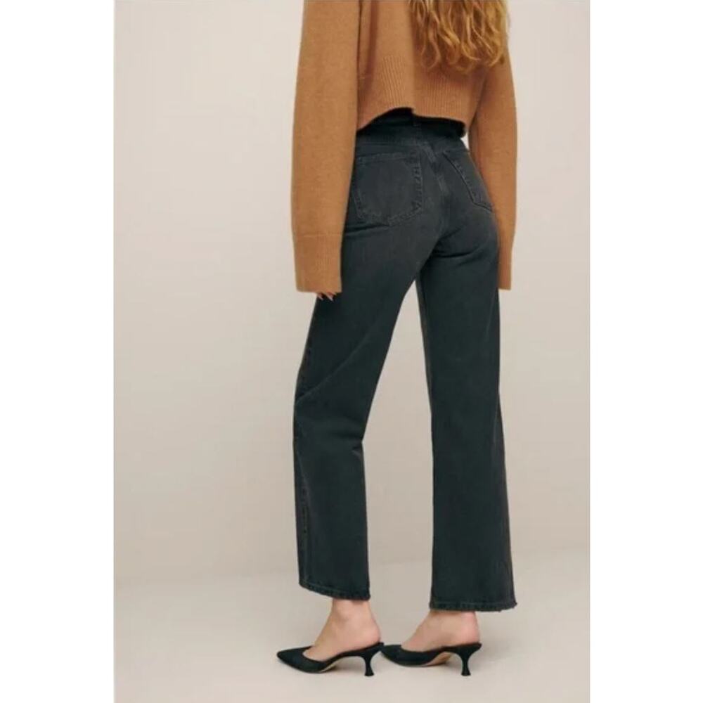 Reformation Wilder High Rise Wide Leg Cropped Jeans US 27 Rigid Black Denim - Picture 2 of 13